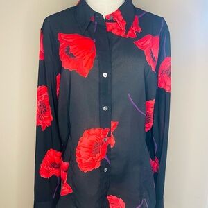 New York & Company Black Top with Vibrant Red Accents